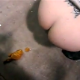 A pretty blonde girl has just finished taking a messy shit in front of a gas pump in protest of the high gas prices. She is seen here trying to wipe her ass while the strong, cold wind blows her toilet paper around.